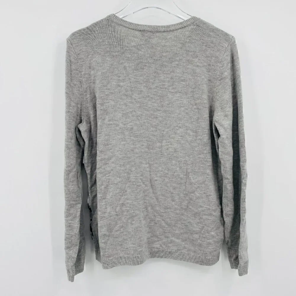 Talbots Petites Size Large Gray Fair Aisle Ruffled Lambswool Crewneck Sweater